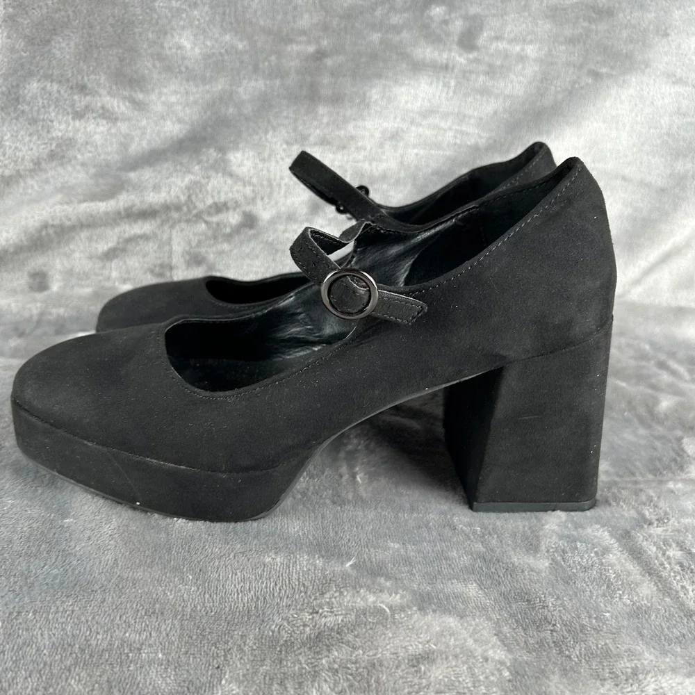 Limelight Geri Black Faux Suede‎ Platform Mary Jane Block Heels Womens 8M 106176